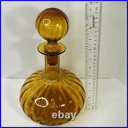 Vintage Empoli Glass Decanter Amber Blown With Stopper 12 Tall 8 Wide