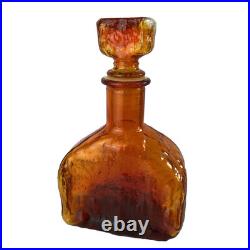 Vintage Empoli Glass Decanter Amberina Orange Textured Glass MCM
