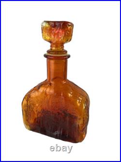 Vintage Empoli Glass Decanter Amberina Orange Textured Glass MCM