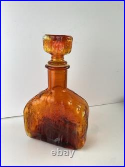 Vintage Empoli Glass Decanter Amberina Orange Textured Glass MCM