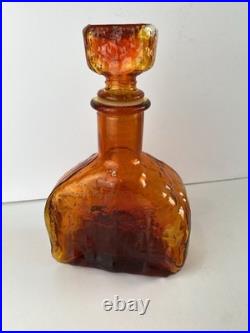 Vintage Empoli Glass Decanter Amberina Orange Textured Glass MCM