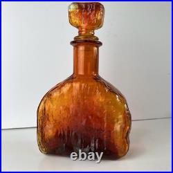 Vintage Empoli Glass Decanter Amberina Orange Textured Glass MCM