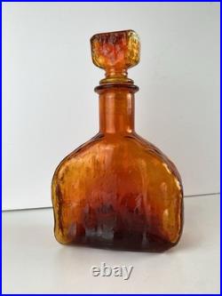 Vintage Empoli Glass Decanter Amberina Orange Textured Glass MCM