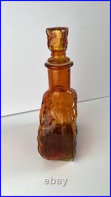 Vintage Empoli Glass Decanter Amberina Orange Textured Glass MCM
