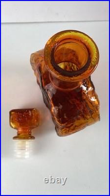 Vintage Empoli Glass Decanter Amberina Orange Textured Glass MCM