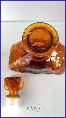 Vintage Empoli Glass Decanter Amberina Orange Textured Glass MCM