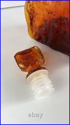 Vintage Empoli Glass Decanter Amberina Orange Textured Glass MCM