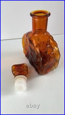Vintage Empoli Glass Decanter Amberina Orange Textured Glass MCM