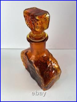 Vintage Empoli Glass Decanter Amberina Orange Textured Glass MCM