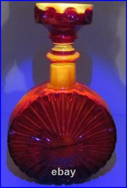Vintage Empoli Glass Decanter Red Orange Squat Sunburst Made in Italy 10 Tall
