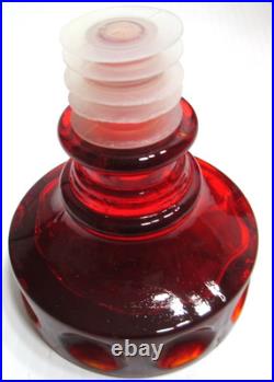 Vintage Empoli Glass Decanter Red Orange Squat Sunburst Made in Italy 10 Tall