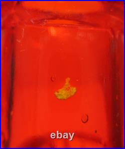 Vintage Empoli Glass Decanter Red Orange Squat Sunburst Made in Italy 10 Tall