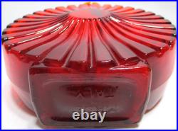 Vintage Empoli Glass Decanter Red Orange Squat Sunburst Made in Italy 10 Tall