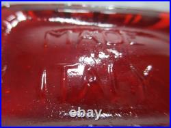 Vintage Empoli Glass Decanter Red Orange Squat Sunburst Made in Italy 10 Tall