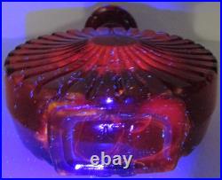 Vintage Empoli Glass Decanter Red Orange Squat Sunburst Made in Italy 10 Tall