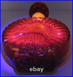 Vintage Empoli Glass Decanter Red Orange Squat Sunburst Made in Italy 10 Tall
