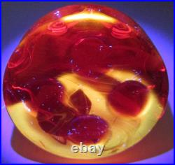 Vintage Empoli Glass Decanter Red Orange Squat Sunburst Made in Italy 10 Tall