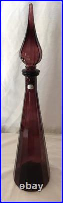 Vintage Empoli Glass Genie Bottle Decanter with Stopper Amethyst 18 1/4
