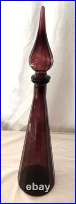 Vintage Empoli Glass Genie Bottle Decanter with Stopper Amethyst 18 1/4