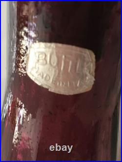 Vintage Empoli Glass Genie Bottle Decanter with Stopper Amethyst 18 1/4