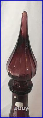 Vintage Empoli Glass Genie Bottle Decanter with Stopper Amethyst 18 1/4