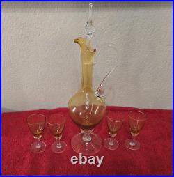Vintage Empoli Glass Mid Century 50s-70s Hand-Blown Amber Glass Decanter Set (5)