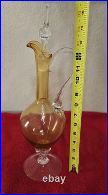 Vintage Empoli Glass Mid Century 50s-70s Hand-Blown Amber Glass Decanter Set (5)