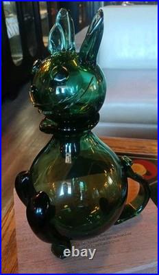 Vintage Empoli Glass Rabbit Decanter 10.25