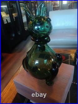 Vintage Empoli Glass Rabbit Decanter 10.25