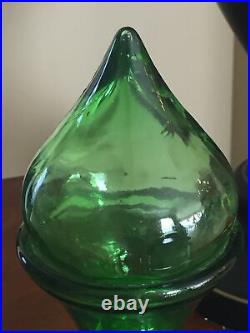 Vintage Empoli Green Bliwn Glass Decanter Fleur De Lis Art Nouveau Italian
