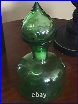Vintage Empoli Green Bliwn Glass Decanter Fleur De Lis Art Nouveau Italian