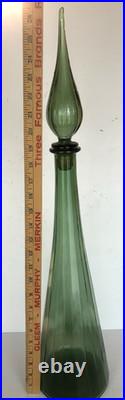 Vintage Empoli Green Cased Glass Genie Bottle/Decanter withStopper