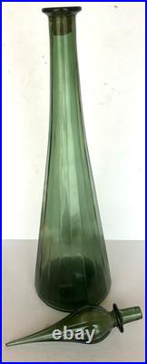 Vintage Empoli Green Cased Glass Genie Bottle/Decanter withStopper