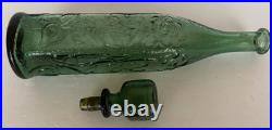 Vintage Empoli Green Floral Embossed Decanter Bottle 17 Tall withStopper