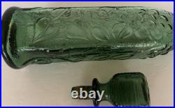 Vintage Empoli Green Floral Embossed Decanter Bottle 17 Tall withStopper