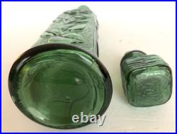 Vintage Empoli Green Floral Embossed Decanter Bottle 17 Tall withStopper