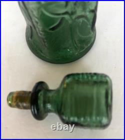 Vintage Empoli Green Floral Embossed Decanter Bottle 17 Tall withStopper