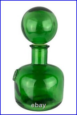 Vintage Empoli Green Glass Decanter Bottle with Round Glass Stopper