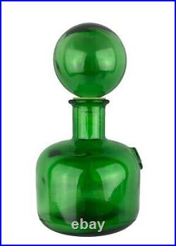 Vintage Empoli Green Glass Decanter Bottle with Round Glass Stopper