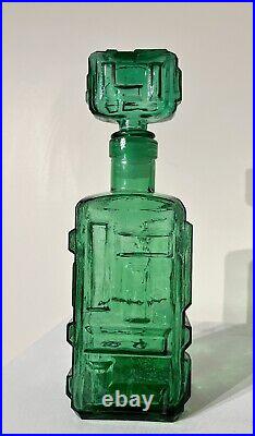 Vintage Empoli Green Glass Geometric Brutalist Glass Decanter Genie Bottle