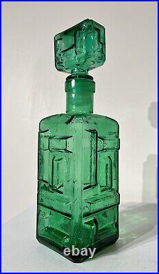 Vintage Empoli Green Glass Geometric Brutalist Glass Decanter Genie Bottle