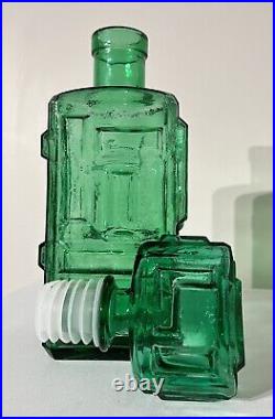 Vintage Empoli Green Glass Geometric Brutalist Glass Decanter Genie Bottle