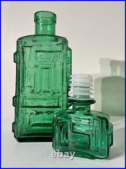 Vintage Empoli Green Glass Geometric Brutalist Glass Decanter Genie Bottle