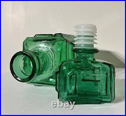 Vintage Empoli Green Glass Geometric Brutalist Glass Decanter Genie Bottle