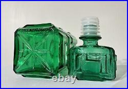 Vintage Empoli Green Glass Geometric Brutalist Glass Decanter Genie Bottle