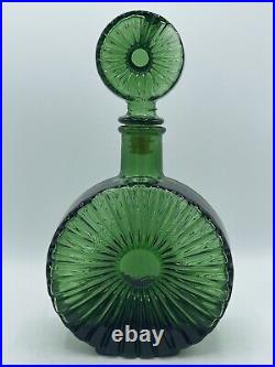 Vintage Empoli Green Glass Sunburst Decanter Genie Bottle Tynell Style Italy
