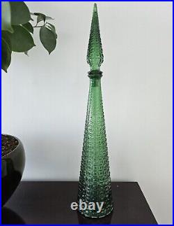 Vintage Empoli Green Tall Glass Art Bottle Decanter with Stopper