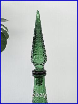 Vintage Empoli Green Tall Glass Art Bottle Decanter with Stopper