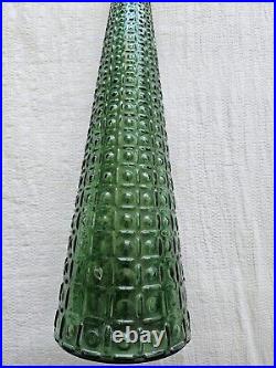 Vintage Empoli Green Tall Glass Art Bottle Decanter with Stopper