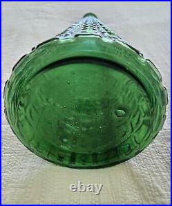 Vintage Empoli Green Tall Glass Art Bottle Decanter with Stopper